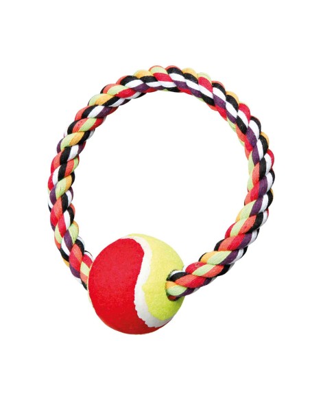 Juguete Trixie Aro De Cuerda Con Pelota De Tenis, Para perros, indicado para el juego de trira y afloja