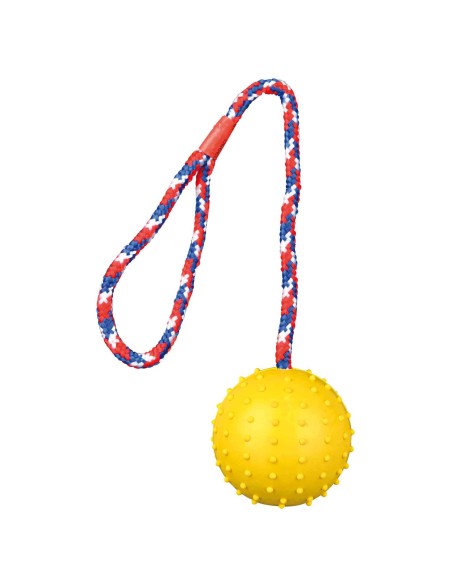 Pelota de caucho con cuerda y asa de Trixie, para jugar a lanzar y traer con tu perro