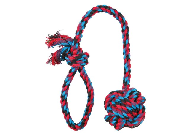 Juguete Trixie Cuerda De Algodón Con Pelota Para Perros, indicada para el juego de lanzar y traer
