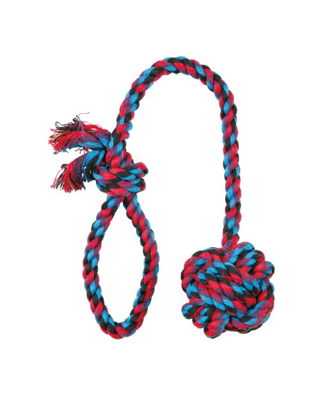 Juguete Trixie Cuerda De Algodón Con Pelota Para Perros, indicada para el juego de lanzar y traer