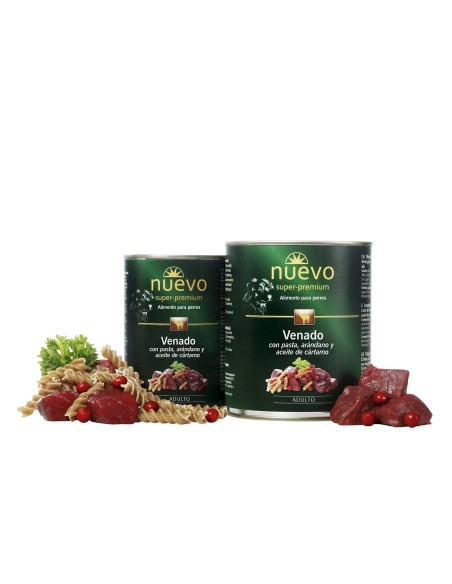 Nuevo Pet Food, Lata 800 gr, de Venado con patatas, para perros adultos, alimento húmedo natural libre de cereales