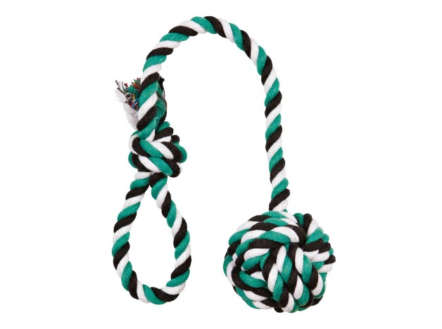 Juguete Trixie Cuerda De Algodón Con Pelota Para Perros, indicada para el juego del tira y afloja