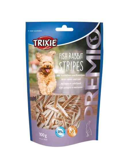 Premios Trixie Fish Rabbit Stripes para perros, Snack de conejo y bacalao
