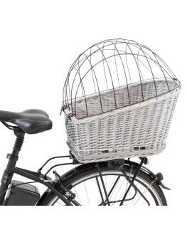 Cesta Trixie de mimbre gris, para llevar al perro en bici