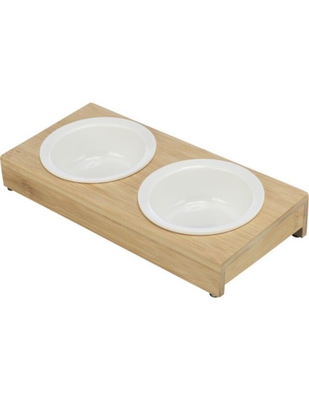 Soporte Trixie de Bambu con dos comederos de cerámica para perros pequeños