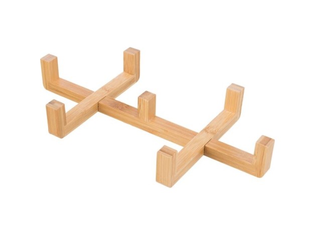 Soporte de bambu con cuencos de porcelana para perros de razas pequeñas