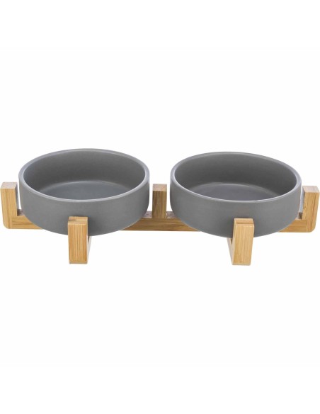 Soporte de bambu con cuencos de porcelana