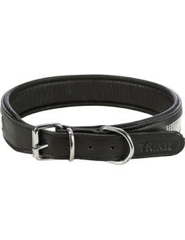 Collar de piel Active Confort negro extra ancho con piedras