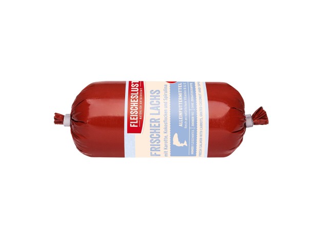 Fleischeslust salchichas para perros de Salmón con ternera, comida natural decalidad