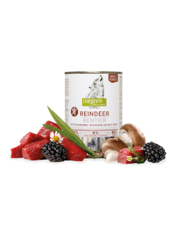 Latas Isegrim 400 gr, carne de reno,, Comida Húmeda super premium para perros