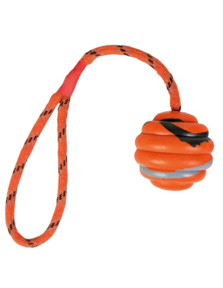 Juguete para perros, Pelota de caucho Trixie con cuerda Juguete para perros, Pelota de caucho Trixie con cuerda