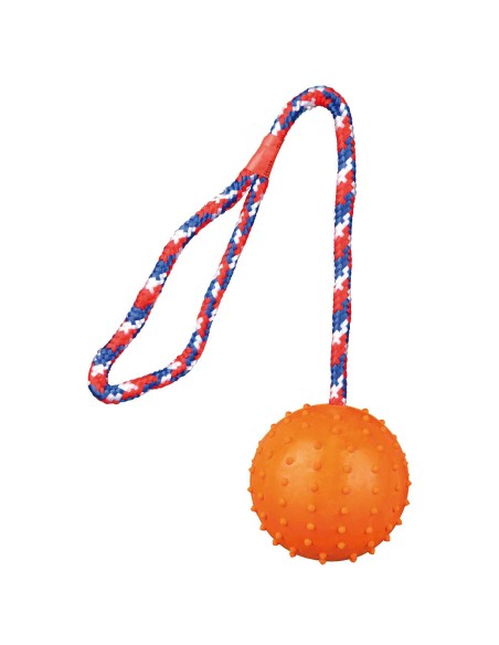 Pelota de caucho con cuerda y asa de Trixie para perros