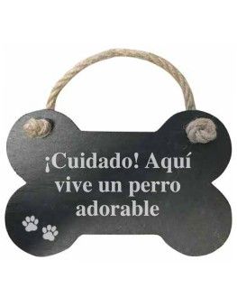 Hueso de pizarra grabado, Cuidado ( Aquí vive un perro adorable )  - 1