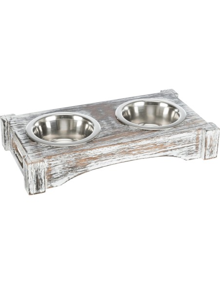 Soporte de madera barnizada con dos comederos Trixie - 1